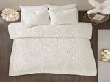 2 Piece Cotton Chenille Comforter Set Off-White Twin/Twin XL B03597155