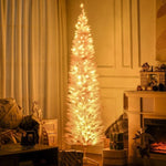 ZUN HOMCOM 7' Tall Pre-Lit Slim Noble Fir Artificial Christmas Tree with 200 Warm White LED Lights and W2225137771