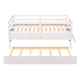 ZUN Low Loft Bed Twin Size with Full Safety Fence, Climbing ladder, Storage Drawers and Trundle White WF312991AAK