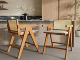 27" Height, Cream Woven Cane Plastic Backrest Bar Stool - Foam-Padded Fabric Seat & Durable N780P237930N