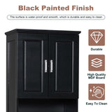 ZUN Tall Bathroom Cabinet with Four Doors, Large Storage Space Open Shelve, Upper Storage Cabinet, Black N725P192478B