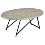 ZUN Weathered Grey Oak and Black Oval Coffee Table B062P181352