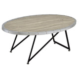 Weathered Grey Oak and Black Oval Coffee Table B062P181352