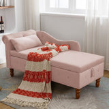Pink Chaise Lounge Indoor,Velvet Lounge Chair for Bedroom with Storage & Pillow,Modern Upholstered W1170105037