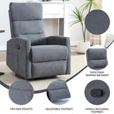 Manual Recliner Chair with Rocker and Swivel in Fabric for Living Room, Grey W3224P289293