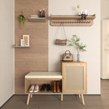 ZUN 2-in-1 Shoe Storage Bench, Natural Rattan Shoe Cabinet with 2 Adjustable Shelves and Removable Seat W808P212813