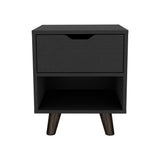 Modern Nightstand 19"H with Spacious Drawer, Open Storage Shelf and Chic Wooden Legs, Black B097132940