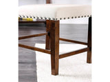 Set of 2 Linen Upholstered Dining Chairs with Nailhead Trim in Brown Cherry and Ivory B016P154455