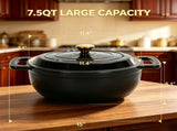 Cast iron 7.5QT cooking pot - Pure black - includes two silicone gloves - Enamel pot 77846550