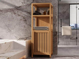 Bamboo Storage Cabinet, Freestanding Tall Storage Tower with Shelves and Doors for Bathroom Living 98804026
