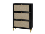 Rattan 3 Door Shoe Rack, Freestanding Modern Shoe Storage Cabinet, for Entryway W688P211263
