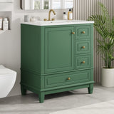 30" Bathroom Vanity with Sink, One Door with Shelf and Three Drawers, Soft Close Door, Green GL-N759P225994F
