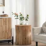 ZUN Retro Fashion Style Cylindrical Side Table with Vertical Texture Relief Design,Suitable for Living W757102860