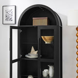 A high arched storage cabinet with a lamp, a modern retro-style wooden storage cabinet with 29334122