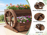 Carbonized Fir Wood 2-Tier Wagon Planter, Drainage Holes Elevated Garden Bed for Herbs Vegetables 87998599