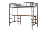 ZUN Twin-size Loft Bed with Table & Shelves/ Heavy-duty Sturdy Metal/ Built-in Table & Shelves/ Noise W42752472