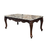 ZUN ACME Nayla Coffee Table, Natural Marble & Cherry Finish LV02004