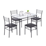 Iron Glass Dining Table and Chairs Black One Table and Four Chairs PU Cushion 36919194