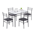 ZUN [110 x 70 x 76cm] Iron Glass Dining Table and Chairs Black One Table and Four Chairs PU Cushion 36919194