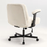 Chair with Wheels and Flip Arms-Comfy Fabric Cross Legged Office Chair with Thick Cushion&Wide Seat, 75595356