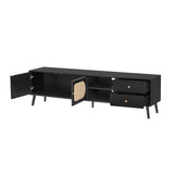 70" TV Stand for TVs up to 80 Inches, Mid Century Modern Entertainment Center with Rattan Doors, 2 N710P295759B