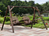 Wooden 2-Seat Porch Swing with Stand & Center Table, Patio Swing Chair for Garden, Poolside & 13661219