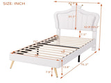 Twin Size Upholstered Bed Frame with LED Lights, Modern Upholstered Princess Bed With Crown WF315530AAK