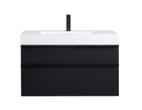 VELA 36 Inch Black Wall Mounted Bathroom Vanity with Integrated Acrylic Sink, 2 Soft-Close Drawers, W3235P327618