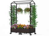 5.5 FT Raised Garden Bed with Trellis Self-Watering Planter Boxes with Lockable Wheels, 2 10437725
