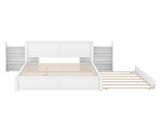 Queen Size Storage Platform Bed with Pull Out Shelves and Twin XL Size Trundle, White 31091386