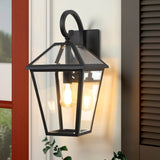 2-Pack Outdoor Wall Lanterns, Black Finish Weatherproof Wall Sconce with Clear Glass Panels, Vintage W1340P239406