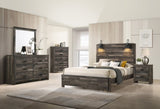1pc Rustic Style Butcher Block Finish Weathered Brown Finish Queen Size Bed w/ Lamp Wooden Bedroom B011P230851