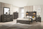 ZUN 1pc Rustic Style Butcher Block Finish Weathered Brown Finish King Size Bed w/ Lamp Wooden Bedroom B011P230852