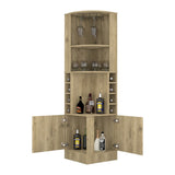 Syrah Corner Bar Cabinet, Eight Bottle Cubbies, Double Door, Two Open Shelves B070P211048