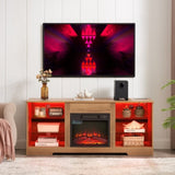 ZUN TV Stand Electric Fireplace Glass Shelves, 3D Fireplace TV Stand with LED Lights Wood with USB 91876154