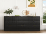 Black 9 Drawer Dresser, 63" Large Deep Chest of, Wooden Dresser Storage Cabinet with 9 W409P307541