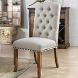 Set of 2 Ivory Fabric Upholstered Dining Chairs in Rustic Oak Finish B016P156824