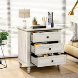 Retro white P2 particle board with 3D paper solid wood legs 63*44.5*68.5CM three drawers bedside 88604508