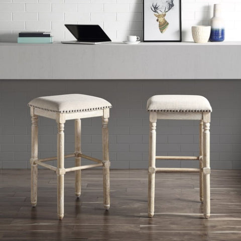 ZUN Arnhem Wood Upholstered Bar Stools, Set of 2, Tan T2574P164816