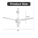 52" Ceiling Fan Without Light, 3 ABS Blades Farmhouse Ceiling Fan with Remote Control 6-speed W882P164177