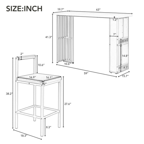 ZUN 7-Piece Multi-Functional Modern Counter Height Dining Bar Table Set with Open Shelves and 6 63869643