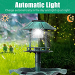 ZUN Outdoor Solar Lighted Pedestal Bird Bath Resin Fountain Decoration with Planter and Feeder, 56446556