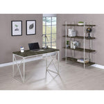 ZUN Rustic Grey Herringbone and Chrome Writing Desk B062P153674