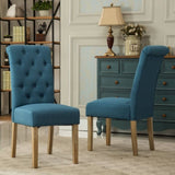 ZUN Habit Solid Wood Tufted Parsons Dining Chair, Set of 2, Blue T2574P164541