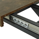 ZUN 55.11" -70.86"Retro Rectangular Stretch Dining Table, Antique Wood Top And Black Relief Plate, Black W757P147831