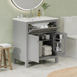 30" Bathroom Vanity with Ceramic Sink, Modern Gray Single Bathroom Cabinet with 2 Doors and a Shelf, N729P263155E