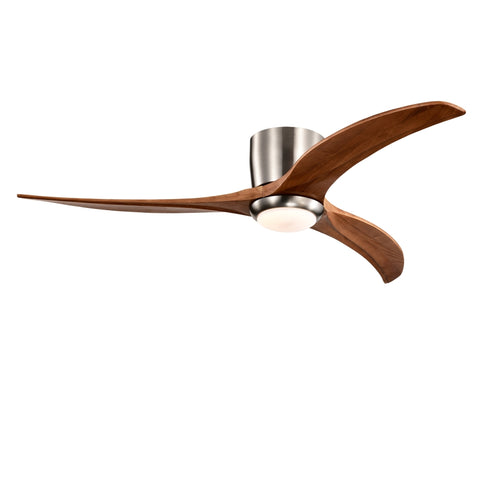 52" Flush Mount Ceiling Fan Solid Wood Blades Ceiling Fan With Light with Remote Control, Noiseless W1592P322639