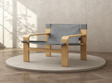 Detachable and Washable Oak Accent Chair Wide Armrest Mid-Century Lounge Chair Linen Fabric Armchair W2336P251806