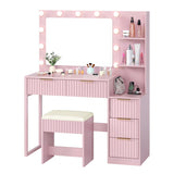 Pink particleboard with a melamine finish, 5-drawer, 2-tiered dressing table set with 11 three-tone 76254840