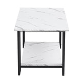 ZUN Coffee Table, 2 Layers 1.5cm Thick Marble MDF Rectangle 39.37" L Tabletop Iron Coffee Table , Dining 83238180